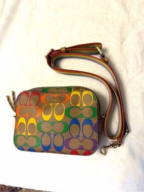 Coach Mini Jamie Camera Crossbody Bag in Rainbow Signature Canvas